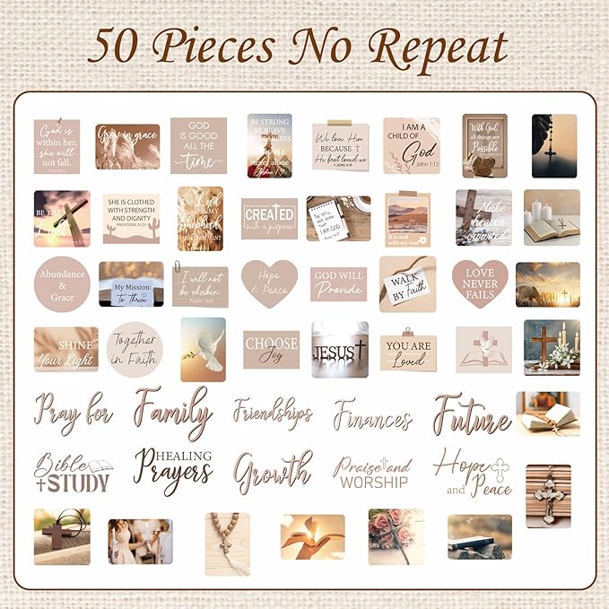 Prayer Board Kit Stickers - 162 Pcs Prayer Board Supplies with Pins Envelope Bible Verse Quotes Cards, Motivational Brown Scrapbook Stickers, Bible Study Supplies (Not Including Board)