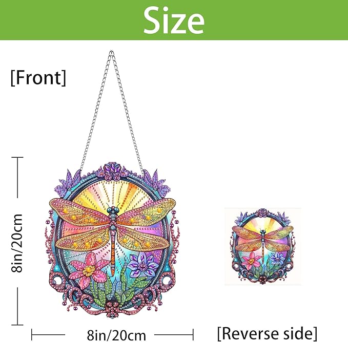 Wergund 5D DIY Dragonfly Diamond Art Hanging Kits, Hanging Diamond Art Flower, Acrylic Special Shaped Rhinestone, Window Hanging Pendants for Home Wall Garden Front Door Outdoor Decor Gift(Dragonfly)