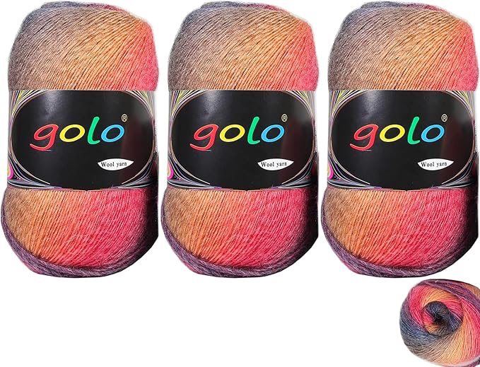 golo Wool Yarn for Hand Knitting 100g X 3 Cachemire Multicolor Rainbow Yarn