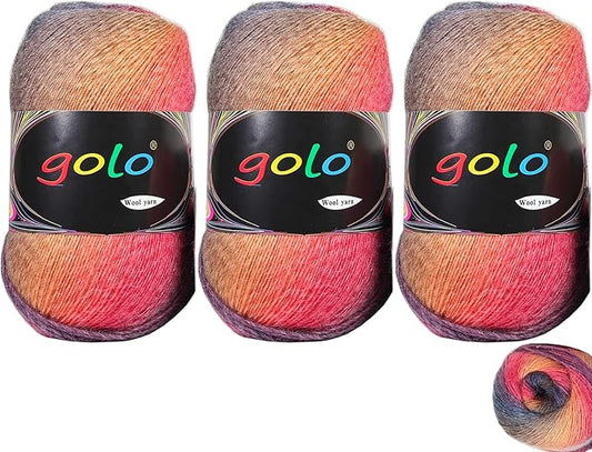 golo Wool Yarn for Hand Knitting 100g X 3 Cachemire Multicolor Rainbow Yarn