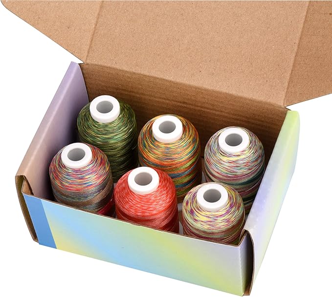 Simthread 6 Colors Polyester Variegated Embroidery Machine Thread 1100 Yards (1000M) for Decoration Babylock Singer Brother Janome Pfaff Husqvarna Embroidery and Sewing Machines - Festival Series