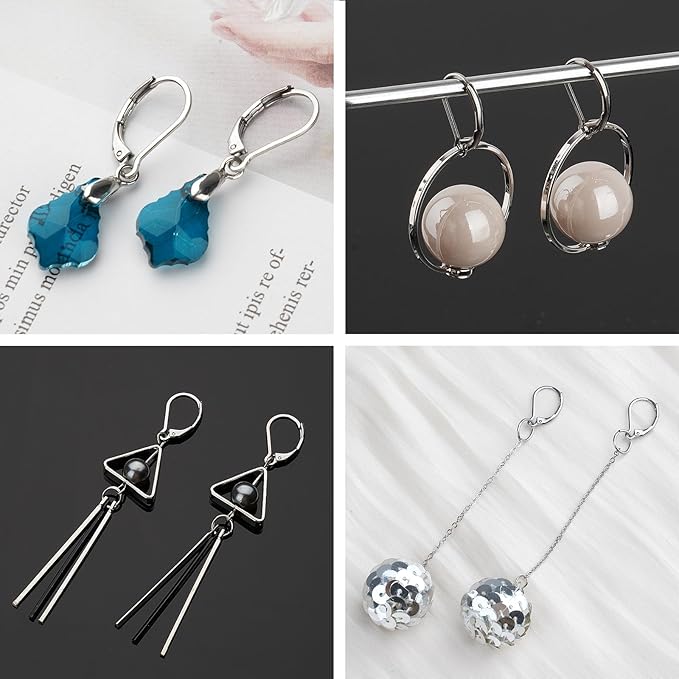 50pcs stainless steel lever back earring clasps, leverback french earring hooks, hypoallergenic ear wire findings for making dangles earrings, smooth to open & close, 10x16mm for jewelry making