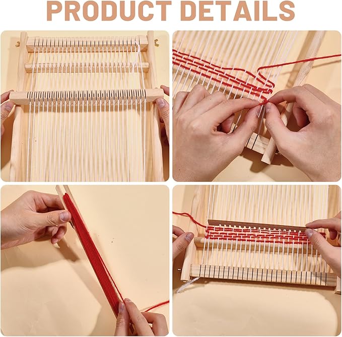 FREEBLOSS 2 Set Weaving Loom Kit Wood Craft Weaving Loom Hand-Knitting Machine for Tapestry Beginners with Yarn 15.55x9.8inch; 8.1x6.3inch