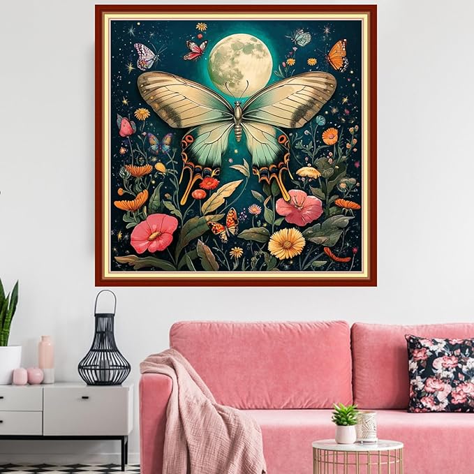 Redxing Stamped Cross Stitch Kits Embroidery kit for Beginners Adults Full Range of Embroidery Patterns Starter Kits DIY Printed Cross Stitch Kits Needlepoint Kits 11CT-Butterfly Flowers 18x18 inchs