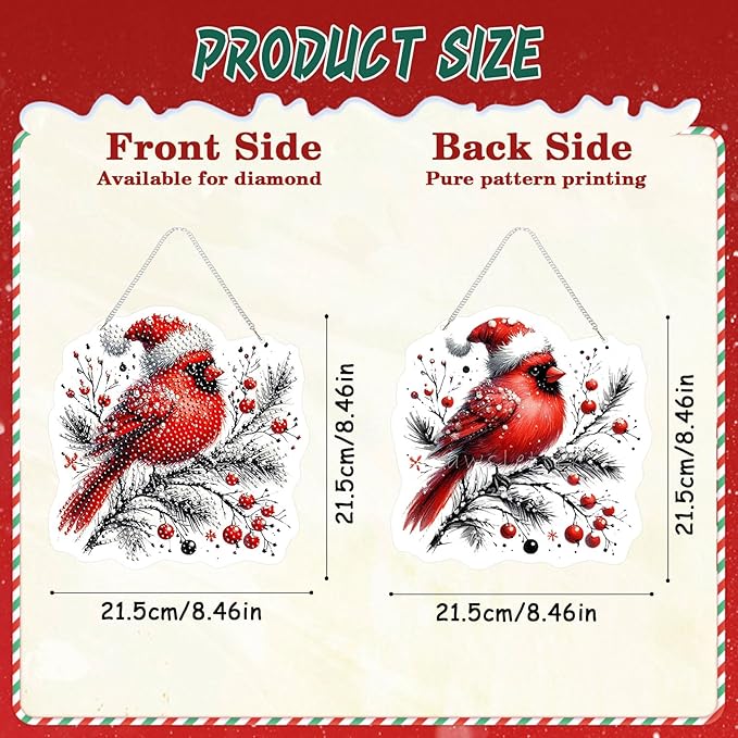 EMIEAUFG Christmas Diamond Art Hanging Kit for Adult, Winter Cardinal Diamond Art Pendants, Double Sided Acrylic & 5D Special Shaped Rhinestone, Christmas DIY Ornament for Windows Home Garden