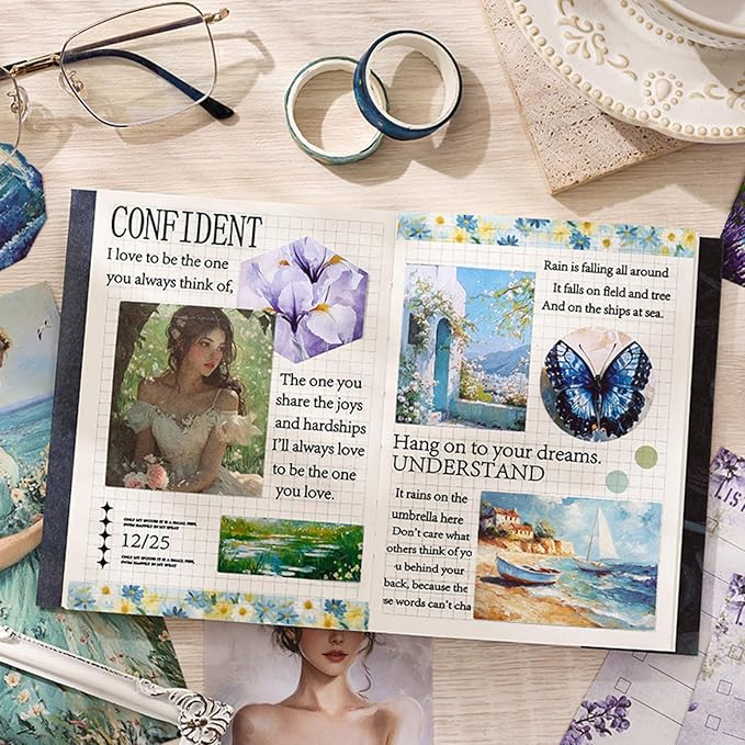 Cullevo Vintage Scrapbooking Kit – Dreamy Dawn Edition, 124 PCS Scrapbook Supplies with Washi Tape, Stickers, A6 Grid Notebook for DIY Bullet Journaling & Planner Crafts Gift for Girls Women