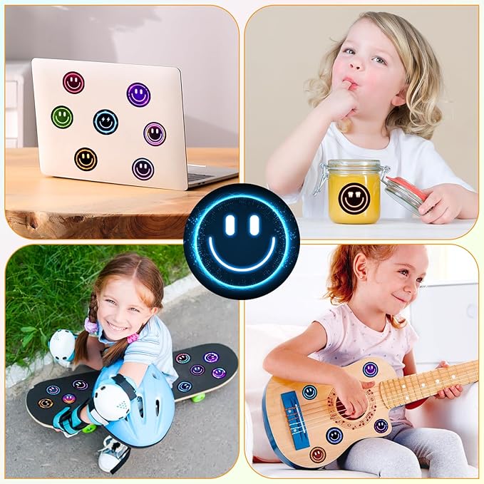 wercokt 50pcs smiling neon stickers, cute water bottle stickers for kids, for teaching rewards, notebooks, stationery, luggage, cartoon pvc happy stickers
