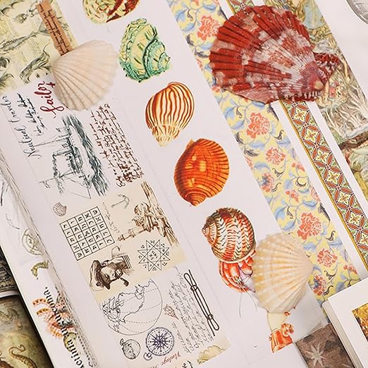 Vintage Washi Tape Set - 24 Rolls Arts Adhesive Tapes Assorted Retro Decorative Masking Tape Sets for Craft, Kids, Scrapbook, DIY, Gift Wrapping (3-Ocean Odyssey)