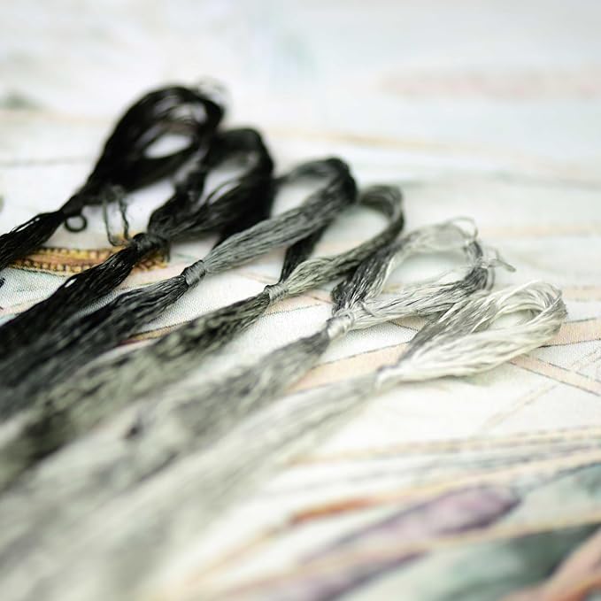 Natural Silk Thread – 6 Colors, 110m Each, Hand-Dyed Premium Silk Floss for Fine Embroidery, Needlepoint, and Handcrafts
