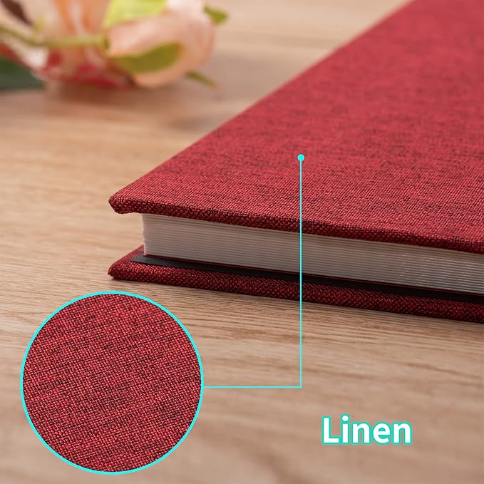 Large Photo Album Self Adhesive for 4x6 5x7 8x10 Pictures Magnetic Scrapbook Album 20 Sheets / 40 Pages Linen Cover DIY Photo Album with A Metallic Pen and and Plastic Board(Red)