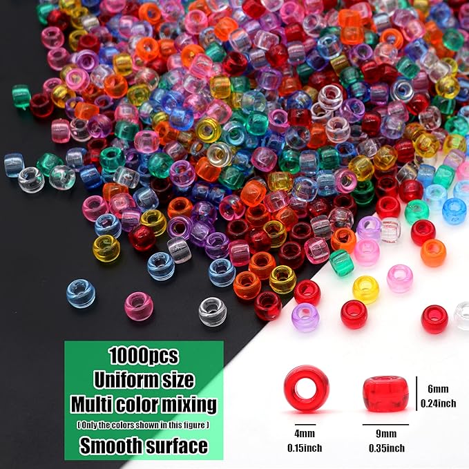 gmma transparent clear pony beads for friendship bracelets for jewelry making 1000 pcs plastic colourful beads for 6x9mm for diy bracelet necklace party decoration supplies