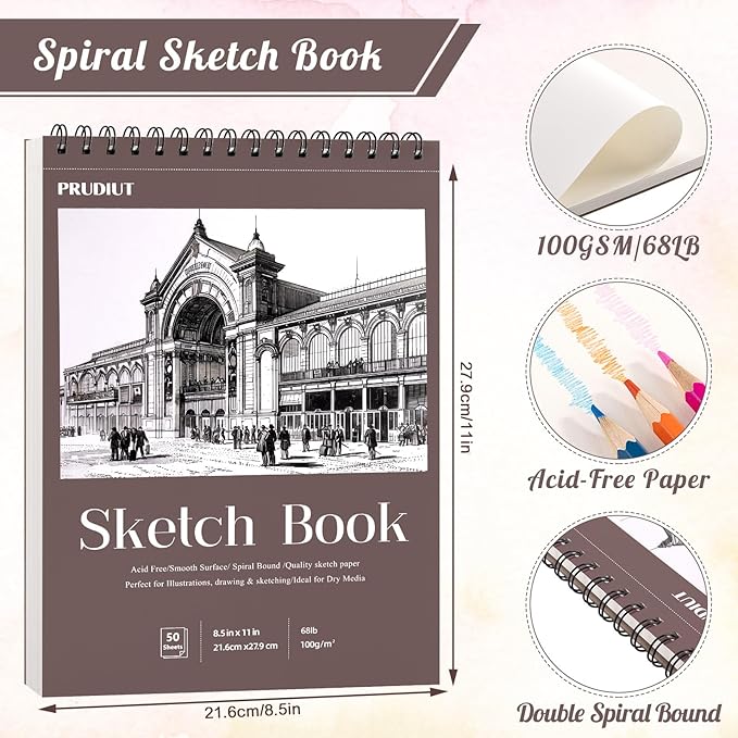 3 Pack Sketch Book 8.5×11 inch, Spiral Bound Sketch Pad 50 Sheets (68lb/100gsm), Acid-Free Sketchbook for Drawing Painting Sketching, Art Paper Drawing Supplies for Teens Adults Artists Ideal Gifts