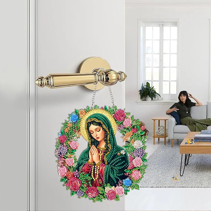 Zariocy Hanging Diamond Art Ornament Virgin Mary Kits for Adults – Special Crystal Double Sided Pendant, DIY God Diamond Painting Acrylic Board Window Pendants Home Wall Hanging Decor 8x8 inch