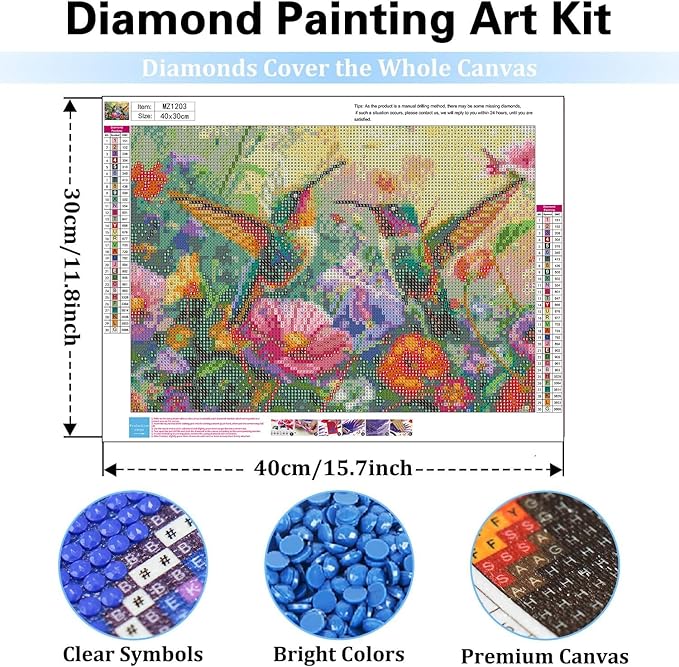 mrpwnle Hummingbird Diamond Art Kits for Adults, Bird Diamond Painting Kits for Beginners, 5D Diamonds Painting, DIY Full Drill Gem Art Crafts Kit Home Wall Decor Gifts 16x12 inch