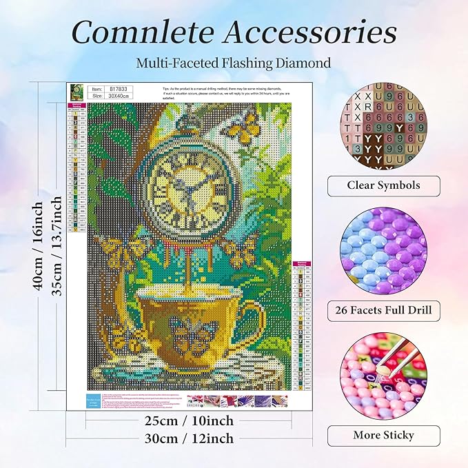 Camocin Diamond Art Kits for Adults Coffee, 5D Butterfly Diamond Painting Kits for Adults Beginners, DIY Landscape Full Round Dots Drill Gem Art Kit for Gift Home Wall Decor 12 x 16 Inch