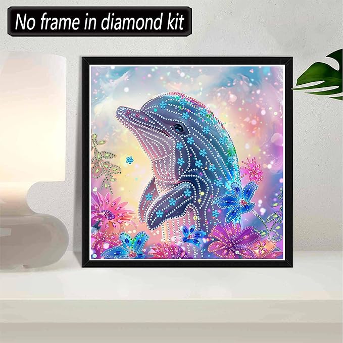 SKRYUIE DIY Diamond Art Kits for Adults Dolphin Special Shape - 5D Diamond Painting Kits for Adults Animal - Crystal Embroidery Cross Stitch - Craft for Wall & Office Decor 12 x 12 Inch c5