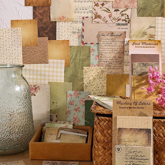 Naszonus 699 Pcs Vintage Scrapbook Paper Kit, Scrapbook Paper Supplies with Flowers Stickers, Journaling Decorative CraftPaper Set for Junk Journal, Retro Crafts