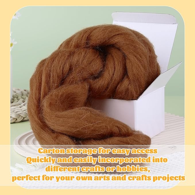 3.53oz Wool Roving, Wool Felting Supplies, Pure Wools, Chunky Yarn, Spinning Wool Roving for Needle Felting Wet Felting DIY Hand Spinning (Dark Coffee)