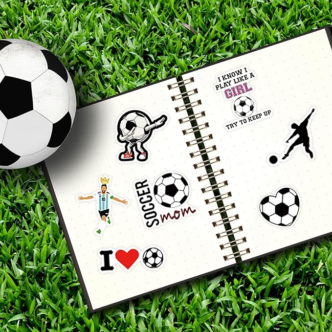 100pcs soccer stickers for scrapbooking, vinyl waterproof stickers for water bottles, soccer team gifts for kids teens, christmas stocking stuffers for kids boys girls