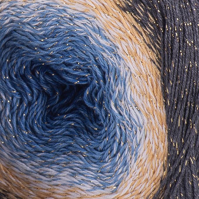 YarnArt Flowers Moonlight – Gradient Cotton Acrylic Yarn with Metallic Lurex, 9.17oz (250g), 1093 Yards – Shiny, Multicolor Cake Yarn for Crochet, Knitting, Shawls & DIY Projects (3287)