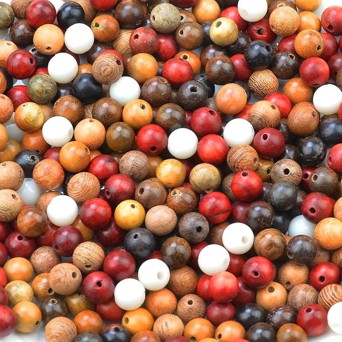 6mm Massive Beads Natural Wooden Rosewood Round Loose Beads Jewelry Making Handmade Craft with Thread 200 PCS(Mixed Wood, 6mm)