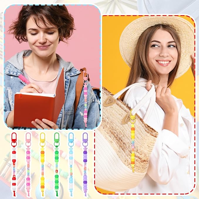 Suncalla 984 Pcs 24 Set Keychain Making Kit DIY Back Key Chain Crafts Bead Adjustable Letter Beads Cards Strings Kit Gift Accessories Party Favors for Adult