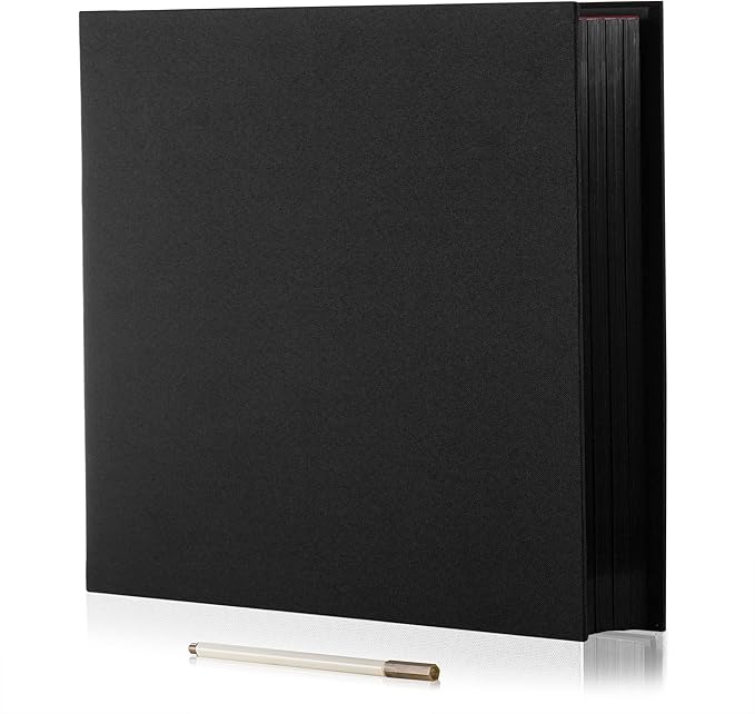 Large Photo Album Self Adhesive 4x6 8x10 10x12 13"x12.6" Scrapbook Album 12.6"x11" Inch 60 Black Sticky Pages Linen Cover Magnetic Photo Album with A Metallic Pen and DIY Stickers(Black)