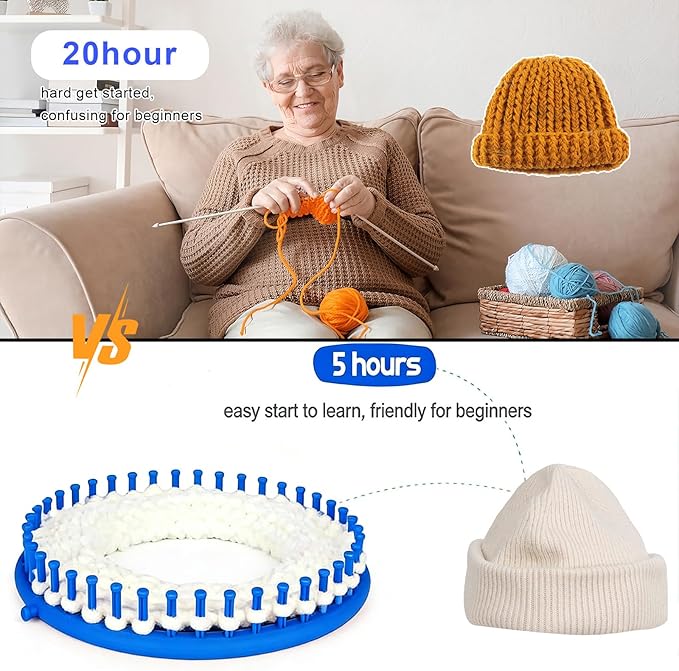 Round Plastic Knit Quick Knitting Set,DIY Crochet Handmade Craft kit, with Crochet Hook and Needle, Suitable for Beginners and Knitting Lovers (Blue)