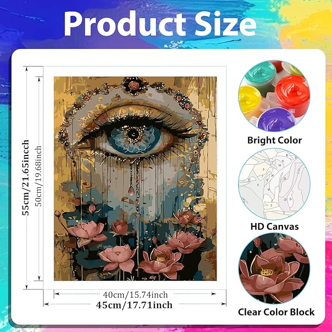 xcemhil Paint by Numbers Kit for Adults Eye, Paint by Number Eye and Lotus, Paint by Numbers Kits for Adults Beginner for Gift and Home Wall Decor 16x20 Inch