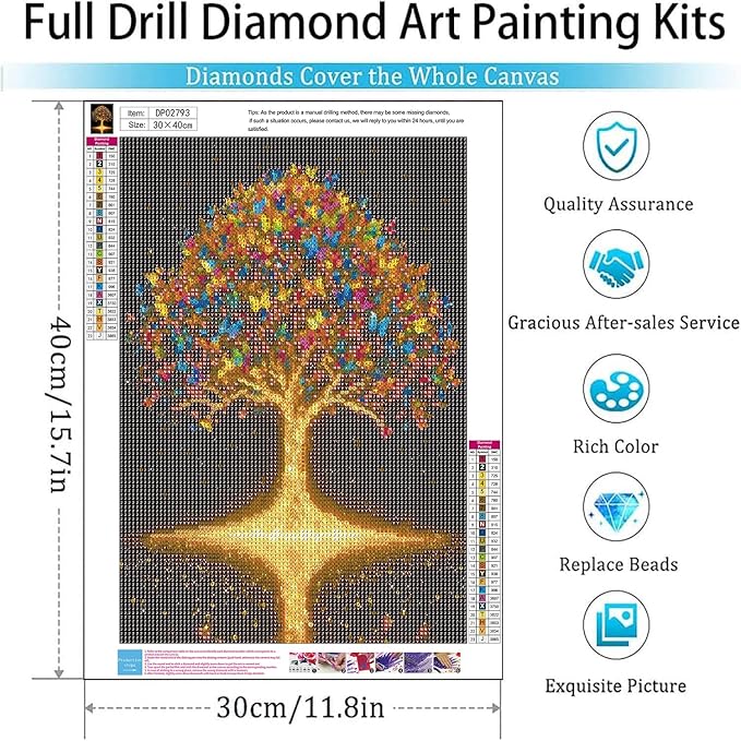 ARPADAMO Diamond Art Kits for Adults,5D Tree of Life Diamond Painting DIY Butterfly Diamond Art Diamond Painting Kits for Adult,Round Full Drill Diamonds, Diamond Art Kits for Home Decor-12x16inch