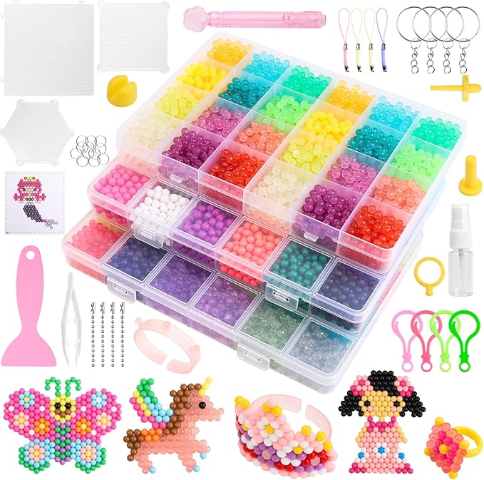 9000 pcs non-iron fuse beads kit, 72 colors, 5mm spray-activated beads with pegboards & accessories for kids diy crafts and art gifts