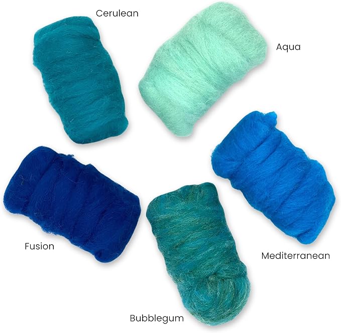 Corriedale Carded Sliver Wool Roving Variety Bundle | Best Core Wool for Needle Felting, Spinning, Wet Felting, Weaving, Dryer Balls, Yarn Roving - Ethically Sourced (Deep Sea)