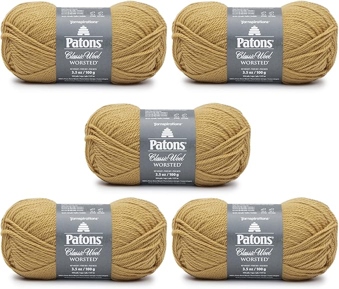 Patons Classic Wool Honey Yarn - 5 Pack of 3.5oz/100g - Wool - 4 Medium - 210 Yards - Knitting/Crochet