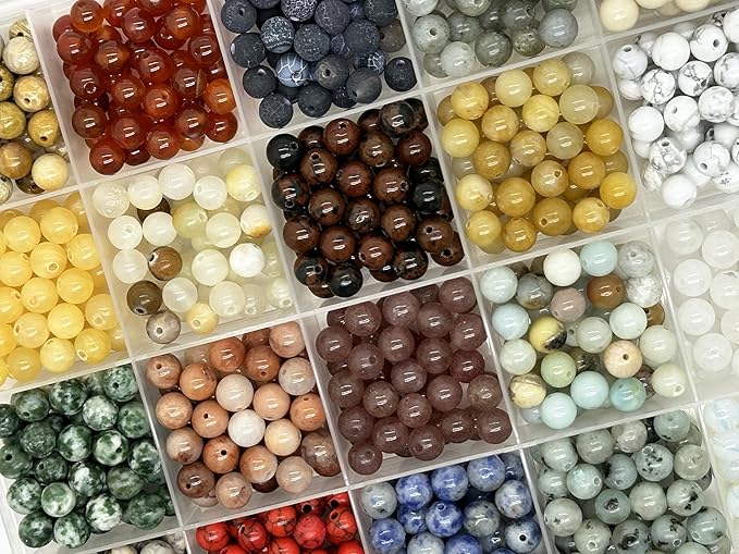 Yephac 1120pcs 6mm Natural Gemstone Beads Loose Gemstone for Jewelry Making, Hole Size 1mm Smooth Beads for DIY Bracelet Necklace Earrings,Box Packed(28 Colors-2,6mm)