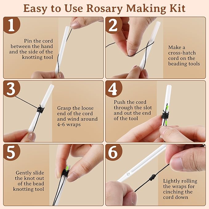 2 Pack Rosary Cord Knotting Tool, #7#9 and #36 Dual Head Twine Knotting Tool, Rosary Making Supplies, Beads Tying Kit, Beading Cord Kit for Jewelry, Fishing Hook, Bracelet(White)