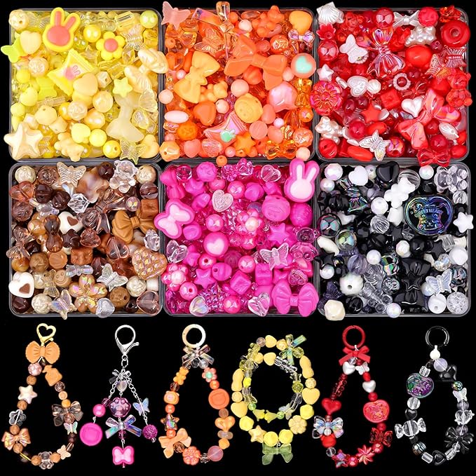 400-450PCS TINKRSTUFF Assorted Acrylic Beads, Mixed Cute Beads for Bracelet Making, Aesthetic Star Flower Bow Butterfly GummyBear Kawaii Charms for Jewelry Necklace Making DIY Keychain Phone Charm
