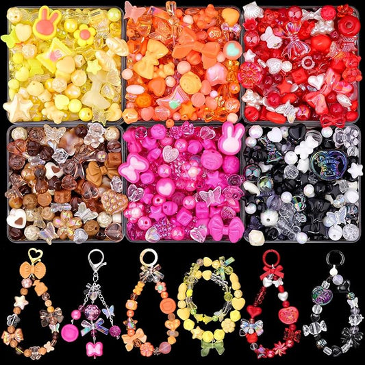 400-450PCS TINKRSTUFF Assorted Acrylic Beads, Mixed Cute Beads for Bracelet Making, Aesthetic Star Flower Bow Butterfly GummyBear Kawaii Charms for Jewelry Necklace Making DIY Keychain Phone Charm