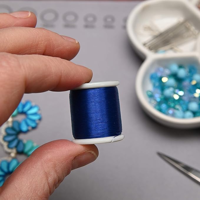 KO Nylon Beading Thread, Clear Blue Color, Japanese Pre-Waxed 100% Nylon, 330TEX, Tangle Resistant Knotting Cords, 50m /55 yds Spool, Use for Seed Bead Projects, Loom Work & Bead Weaving