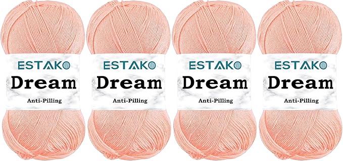 Estako Dream, (4 Skeins Pack) 100% Microfiber Acrylic Yarn, Soft, Super Fino/Fingering Weight (1) for Crochet and Knitting (4 x 3.5 Oz) / (4 x 382 Yrds) (72039 - Salmon)