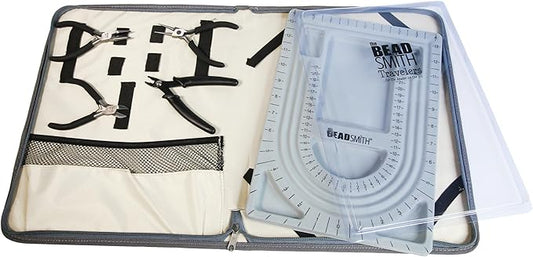 The Beadsmith Bead Folio Kit – Basic Elements – 28” U Channel Bead Board with Lid, Zippered Storage Case & 4-Piece Plier Set– Keep Your Designs, Beads & Tools Secure – Jewelry Making Supplies