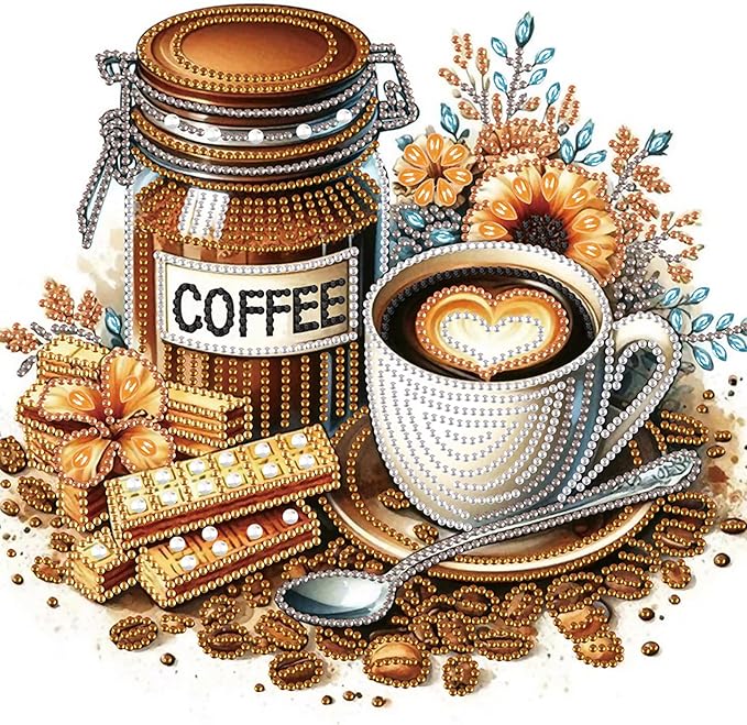 AiYuanzsh 5D Special Shape Diamond Art Kits for Beginners, Diamond Art Painting Kits for Adults, Crystal Rhinestones Diamond Art Painting for Home Wall Decoration Gift 12×12 inch, Coffee