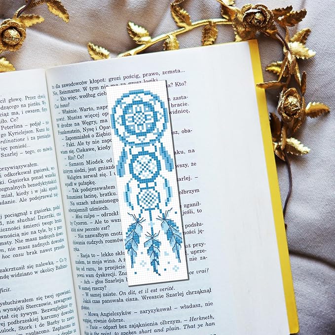 FREEBLOSS 6 Set Cross Stitch Bookmark Kits Dreamcatcher Pattern Stamped Embroidery Kit Stitch Bookmarks DIY Book Marks Printed Cross Stitch Kits with Instructions for Beginners Adults 8''x2.4''