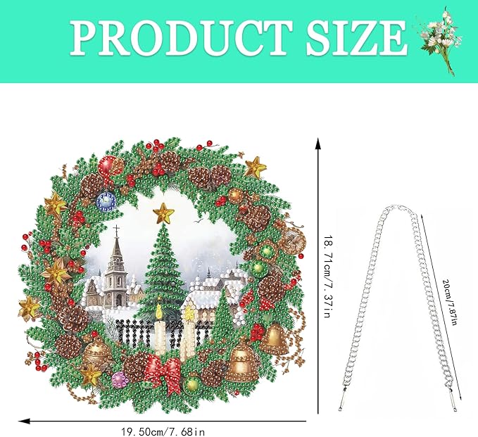 Auremi Christmas Tree Diamond Art Painting Pendant Kits with Chain,5D Christmas Wreath Diamond Art Hanging Kit DIY Diamond Crystal Window Door Hanging Pendant Kit for Adults Gift Wall Decor