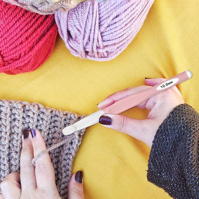 10mm Large Size Crochet with Ergonomiv Handle, Long Rubber Handle Crochet Hook, Knitting Giant Crochet Hooks for Chunky Yarn, Scarf, DIY, Wool Products(10mm)