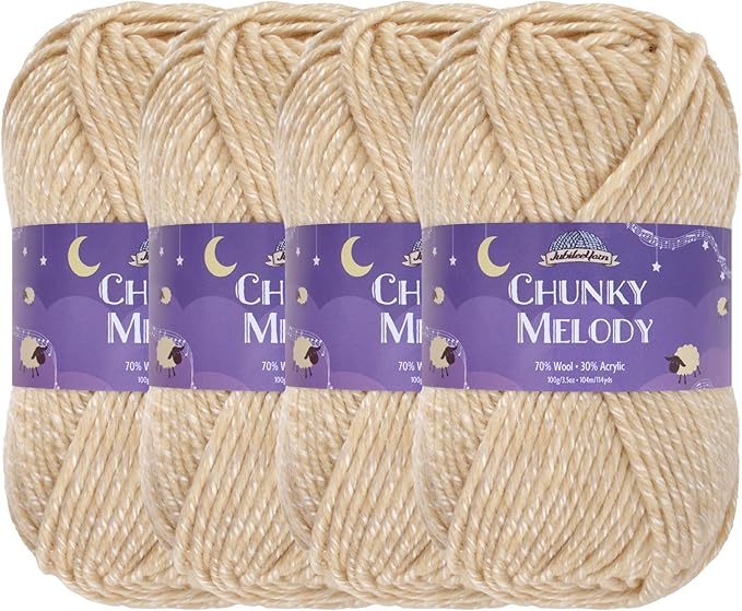 JubileeYarn Chunky Melody Yarn - 100g/Skein Bulky Wool Blend - Oyster Heather - 4 Skeins