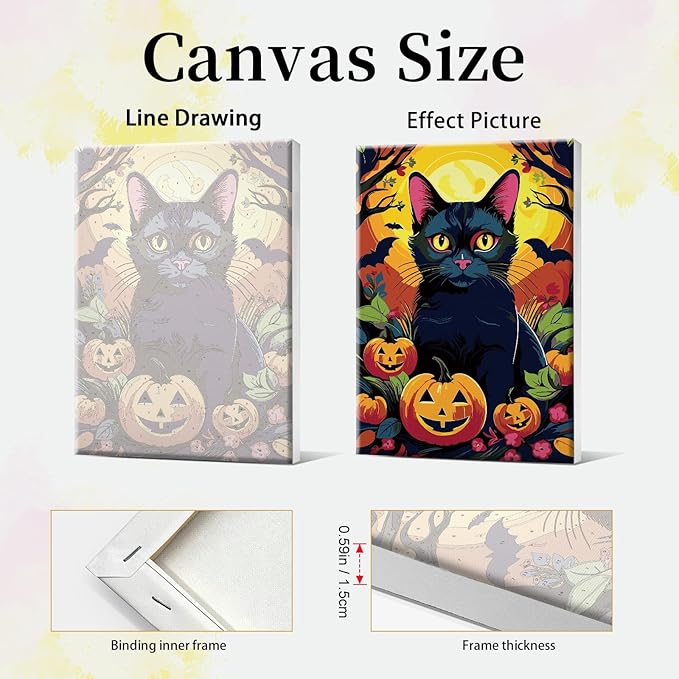 JOOZ Paint by Numbers Kit for Adults with Frame Halloween Paint by Number with Easel Black Cat Adult Paint by Number Kits Framed Canvas DIY Oil Painting Kits for Ideal Gift Home Wall Decor 8x12 Inch