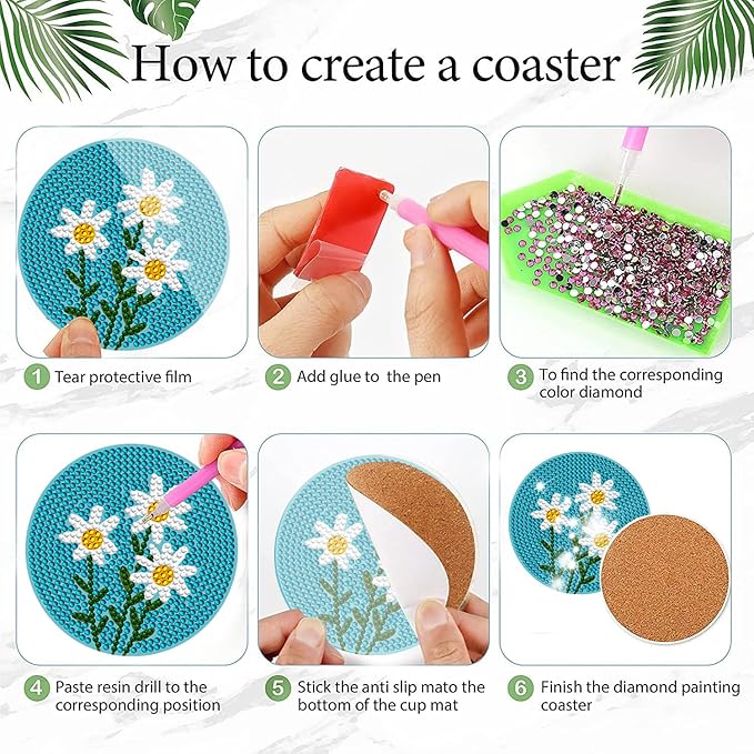 EWJRNSF 8 PCS Diamond Art Coasters Kit, Small Diamond Painting Coasters, Fall Diamond Art Kits for Adults Beginners, Arts and Crafts Supplies Item Sets with Holder