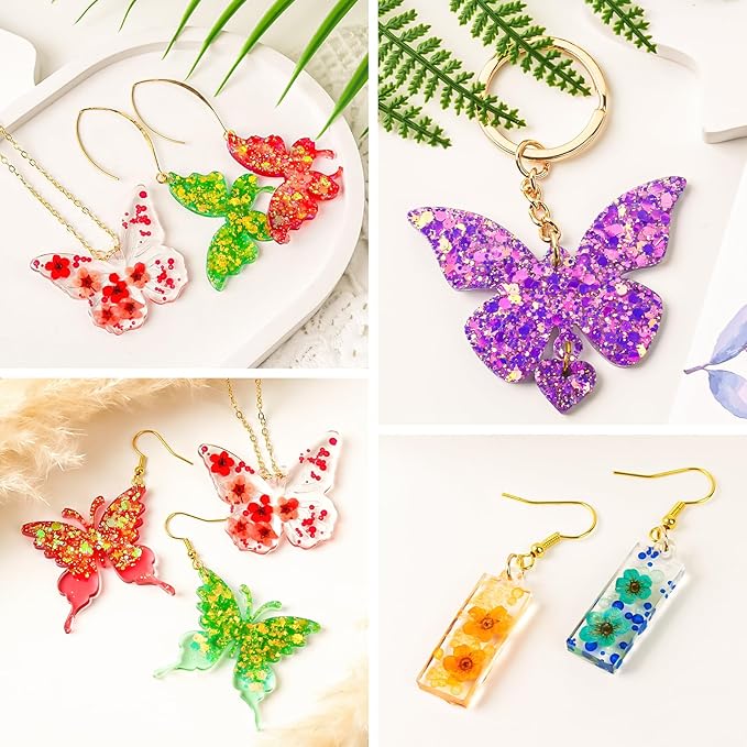 Resin Jewelry Making Kit Uv Resin Molds Silicone Butterfly Earring Making Kit DIY Crystal Glue Necklace Pendant Keychain Molds Jewelry Making Supplies Resin Art Craft Mother's Day Gift