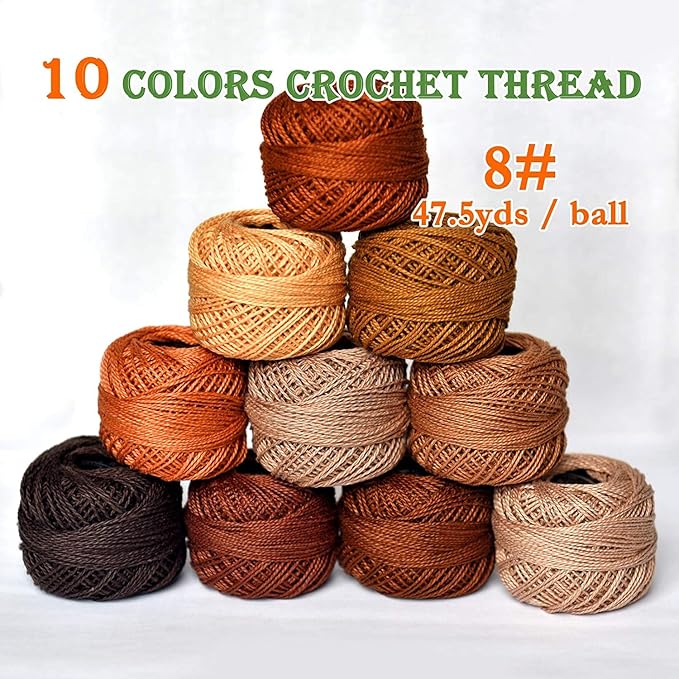 colored bird Crochet Thread 10 Balls Size 8 for Crochet Cross Stitch Needlepoint Hand Embroidery (caffee Series)
