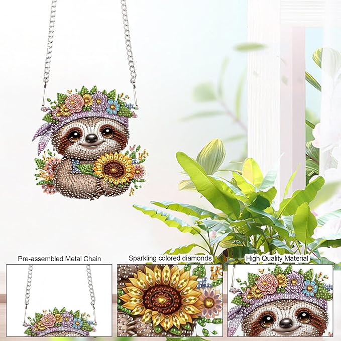 Tontut Diamond Art Painting Kits Hanging Decoration, 5D Sloth Sunflower Diamond Art Painting, DIY Special Shape Diamond Craft Wall Garden Decoration, Gifts